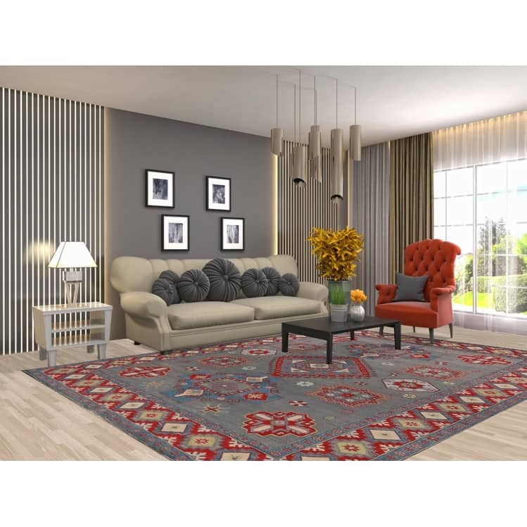 Hand Knotted Oriental 100% Wool Carpet Traditional Medallion Greys & Charcoal Kazak Area Rug - 10' 6'' X 7' 11''