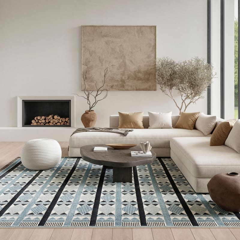Nourison Nordic Indoor only Geometric Area Rug - 8' x 10' - Blue - Rectangle