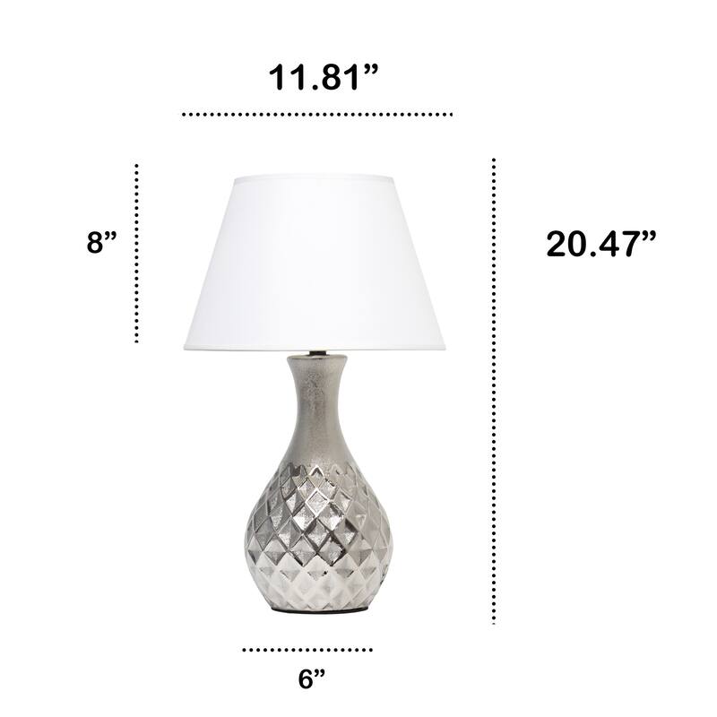 Diamond Base Ceramic Table Lamp with White Drum Shade - 20.5" - Silver