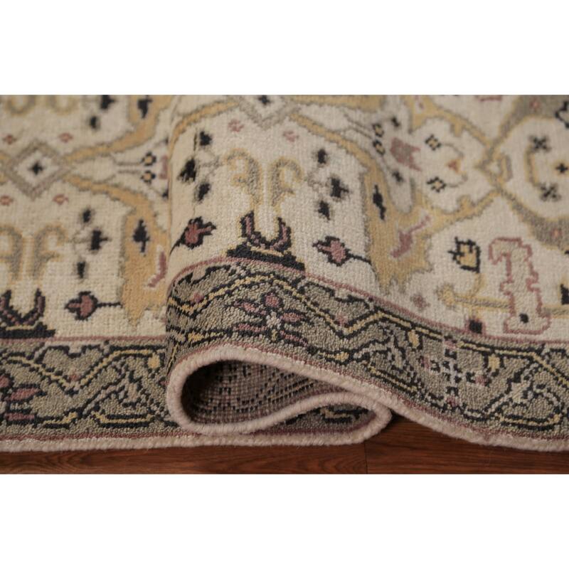 All-Over Ivory Oushak Indian Runner Rug Handmade Wool Carpet - 2'6"x 7'9"