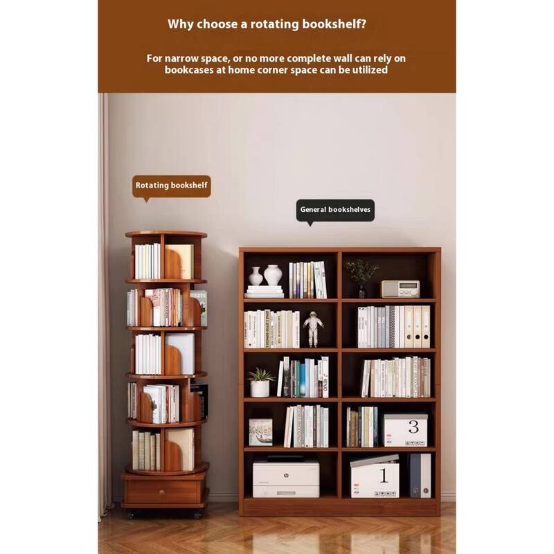 360° Rotating Bookcase - Space-Saving Shelf with Wheels