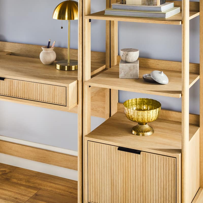 Walker Edison Hutch Desk with Narrow Bookcase