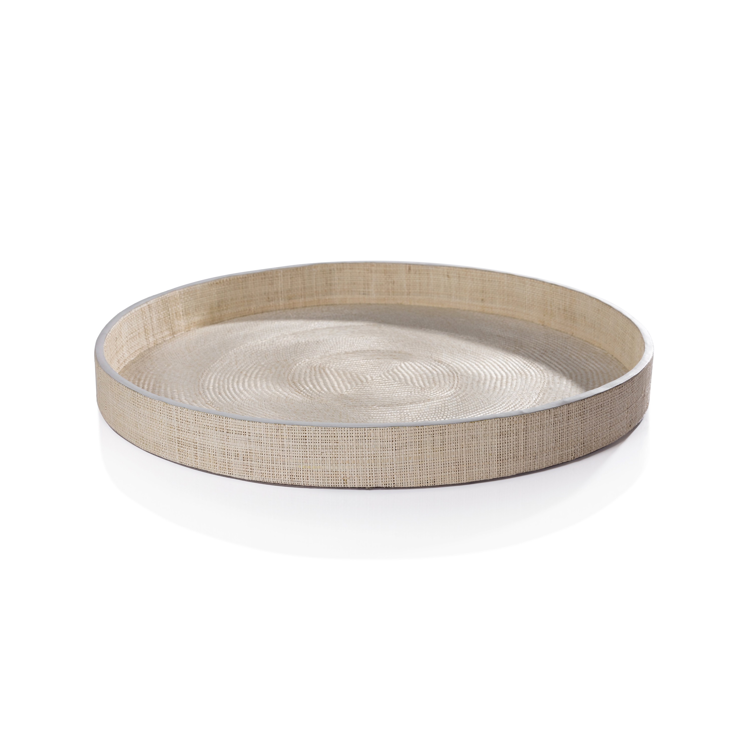 Reggio Naturale Fiber Raffia Round Serving Tray with Leather Trim
