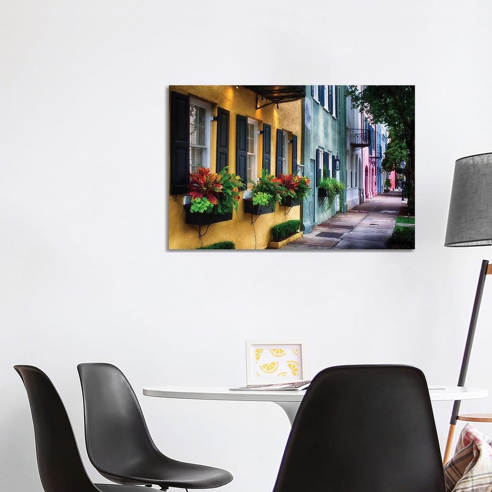 iCanvas "Rainbow Row, Row Of Colorful Historic Houses,East Bay Street, Charleston, South Carolina" by George Oze Canvas Print
