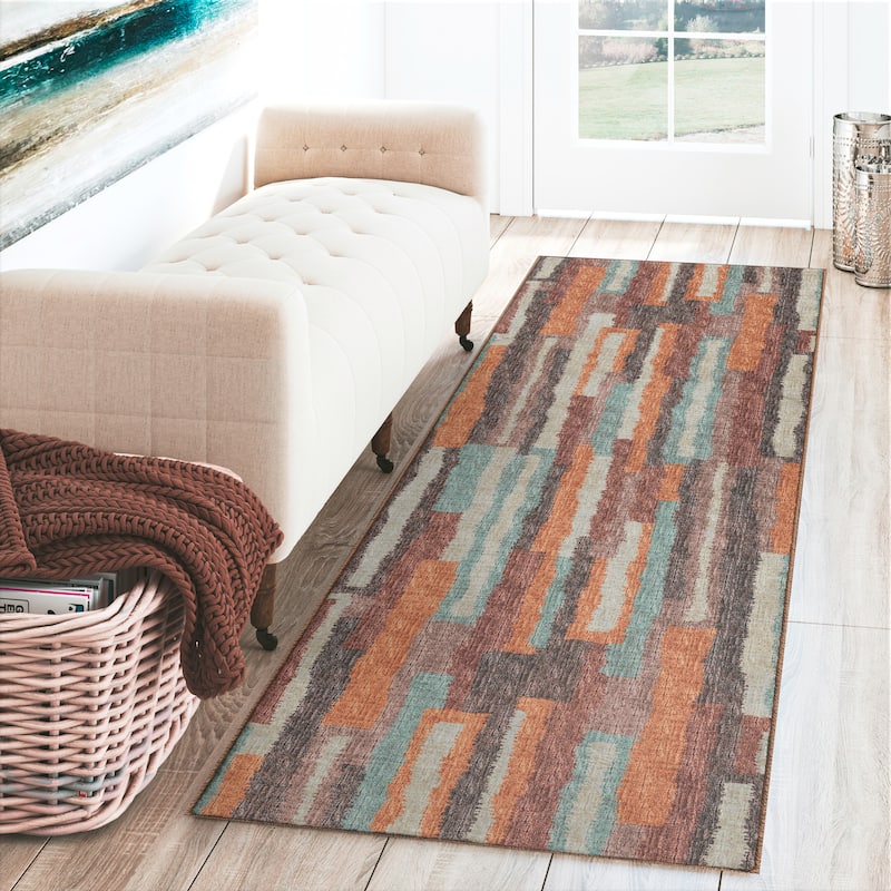 Indoor/ Outdoor Addison Bravado Abstract Striped Washable Area Rug - 2' x 7'6" - Paprika