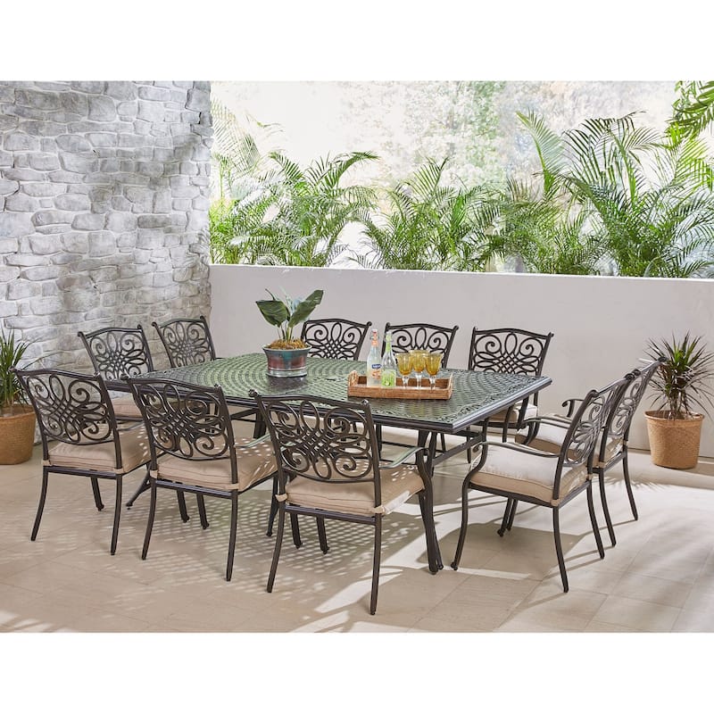 Hanover Traditions 11-Piece Dining Set in Tan with Ten Stationary Dining Chairs and an Extra-Long Dining Table