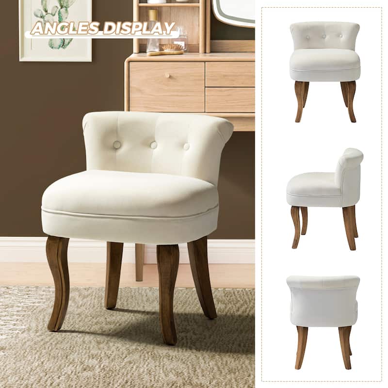 Xacobo Modern Velvet Tufted Vanity Stool with Wood Legs Set of 2 by HULALA HOME