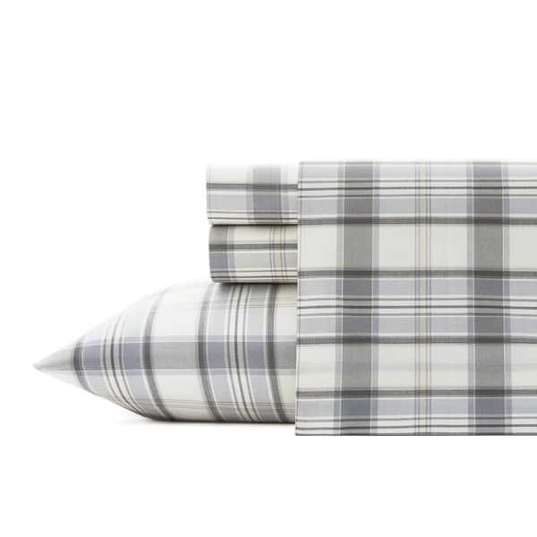 slide 2 of 7, Eddie Bauer Crisp & Breathable Cotton Percale Deep Pocket Sheet Set Full - Chinook Plaid Off-White
