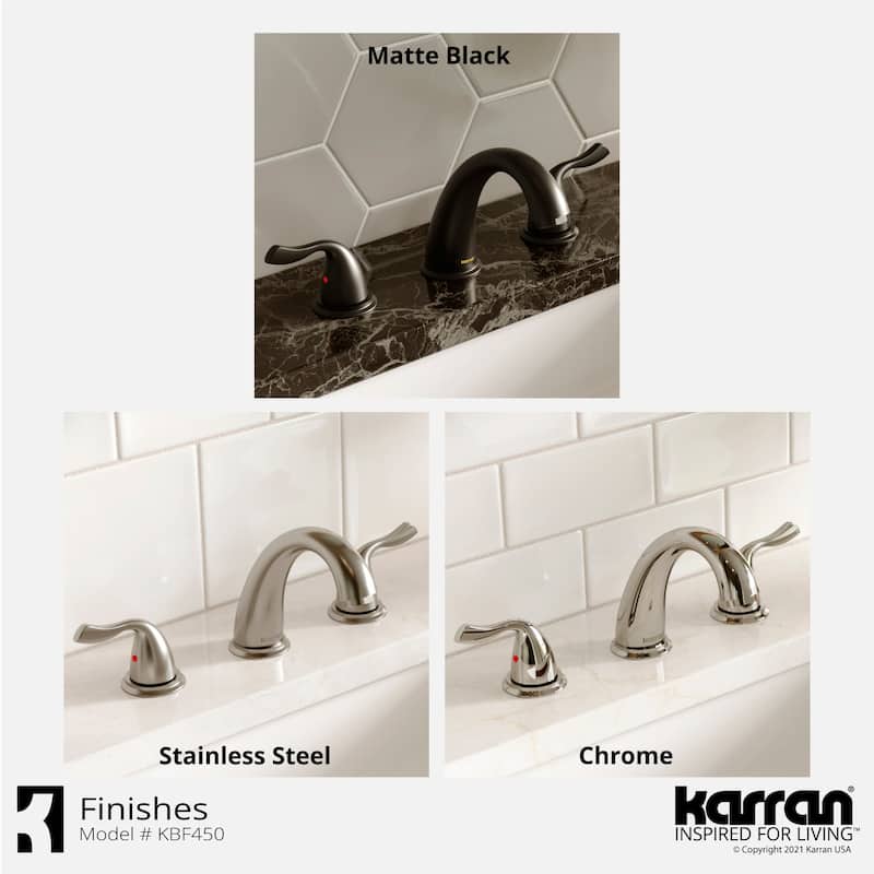 Karran Fulham Three Hole Two Handle Widespread Bathroom Faucet with Matching Pop-up Drain