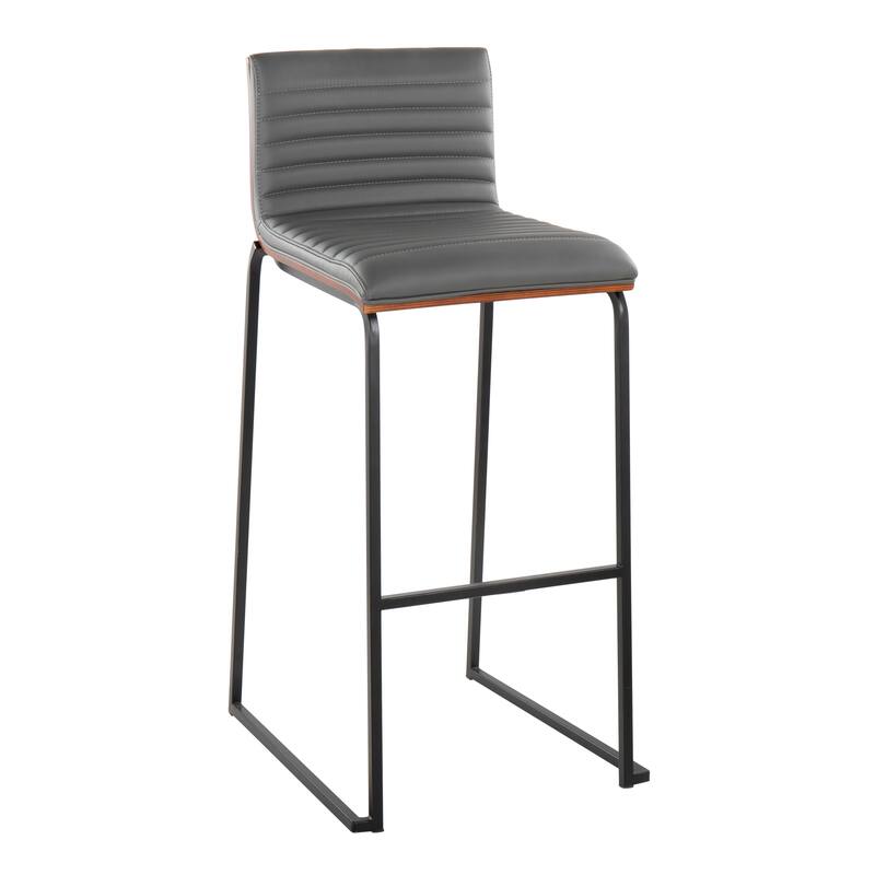 Silver Orchid Magda 30" Fixed-Height Upholstered Bar Stool (Set of 2) - Grey Faux Leather/Black Metal