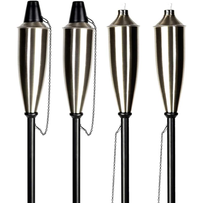 Deco Home Set of 4 Garden Tiki Torch Citronella Metal Outdoor Torch - 60inch