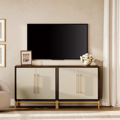 WAMPAT Modern TV Stand with Leather-Textured Doors