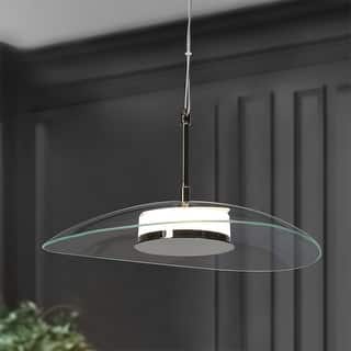 Modern 1-Light Glass LED Pendant Lights for Kitchen Island Dining Room - Black - D 14.2" x H 8.3"