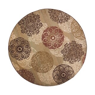 8' Sage Green Machine Woven Floral Medallion Disk Round Indoor Area Rug ...