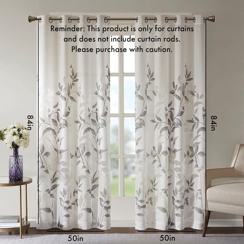 Rossetta Modern contemporary Semi-sheer base fabric botanical print burnout curtain, Only 1 Piece Panel - 50"W x 84"L