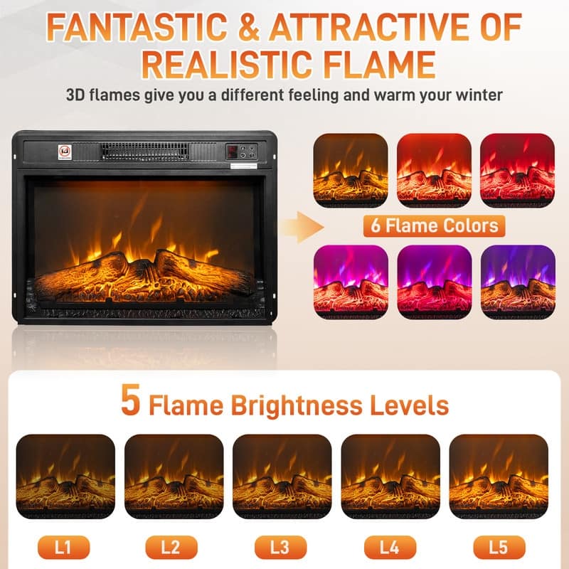 1400W Wall Recessed Fireplace Heater with WiFi Function(18inch/23inch/26inch)