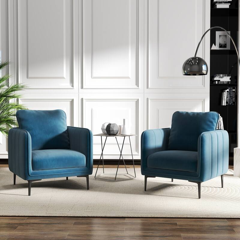 Nora Modern Velvet Accent Chair for Bedroom with Metal Legs