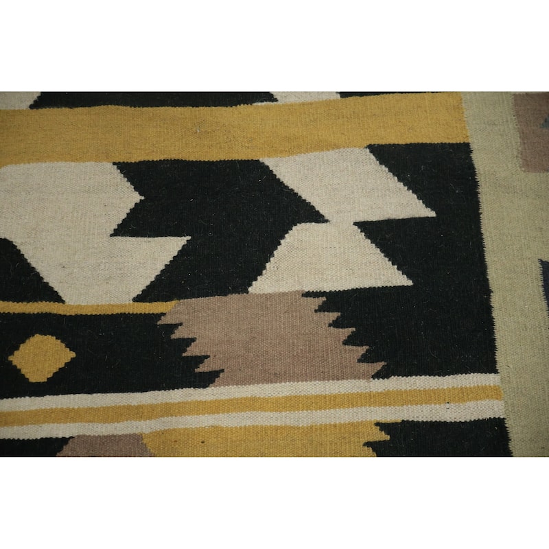 Hand Woven Oriental 100% Wool Carpet Southwestern Tribal Black Kilim Area Rug - 14' 11'' X 9' 9''