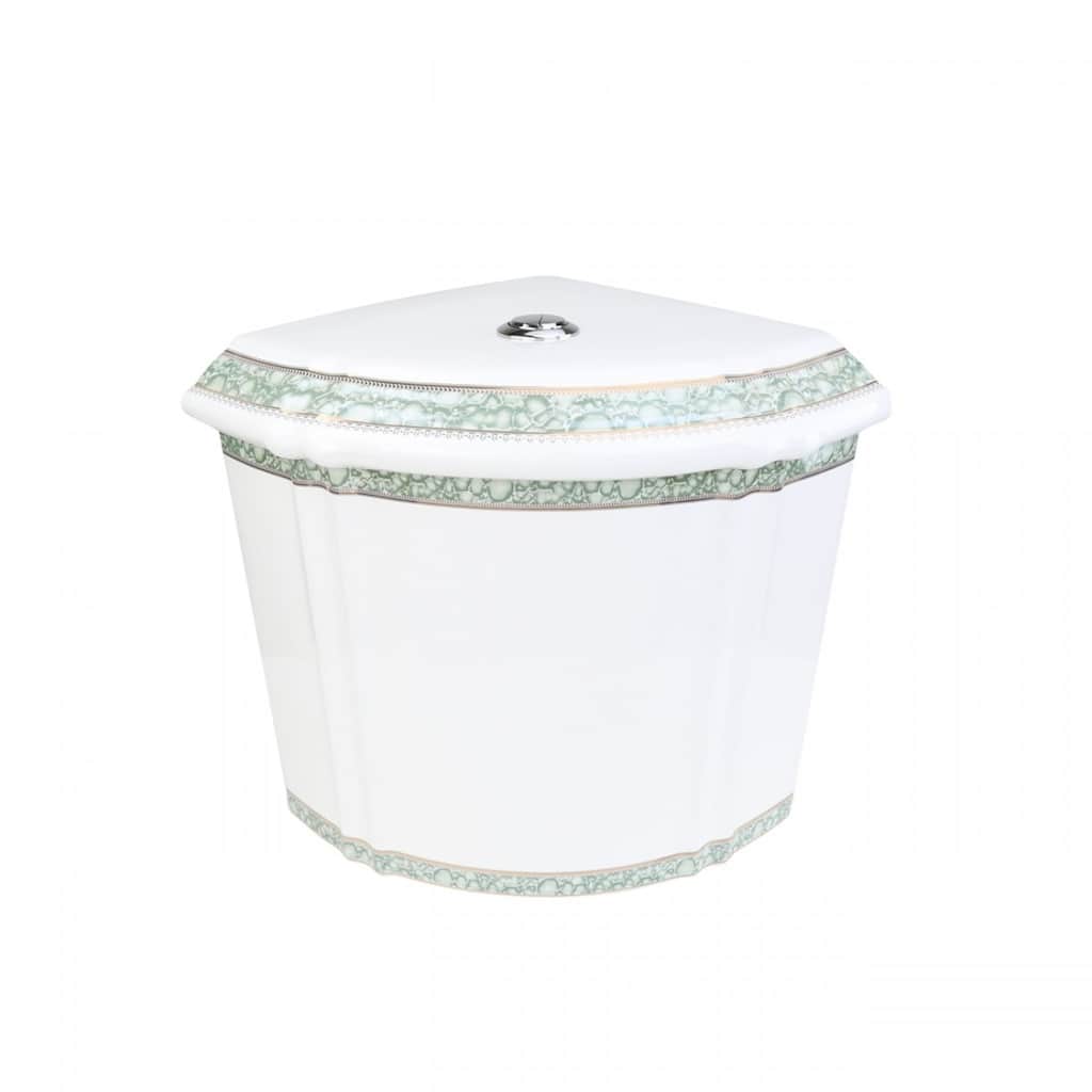Corner Toilet Tank Green Gold Painted White Vitreous China Renovators Supply