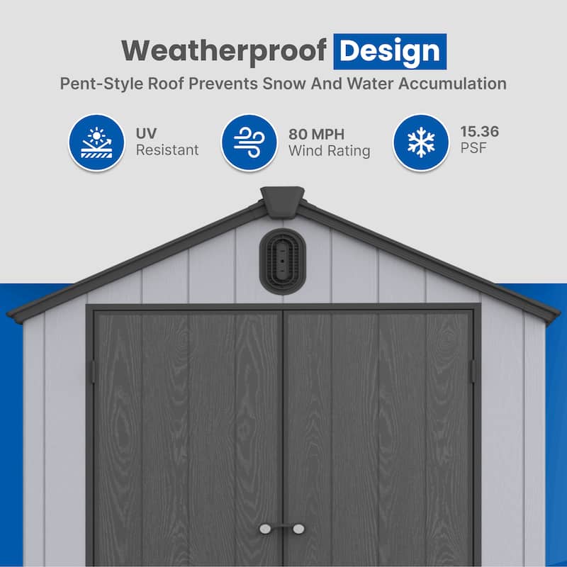 ALEKO Outdoor Shed 94.5"L x 73.6"W Solar Powered Lighting Garden Tool Storage w/Floor
