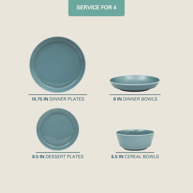 Gibson Home Summer Shades 16 Piece Plates and Bowls Dishes Service for 4 Stoneware Dinnerware Set