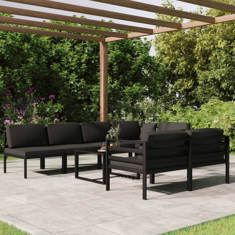 vidaXL Patio Lounge Set with Cushions Aluminum - 27.6" x 27.6" x 25.4" - Anthracite 7 x Big back pillow