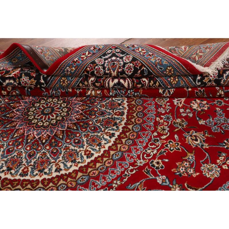 Traditional Kashan Turkish Rug Floral Red Machine-Made Carpet - 9'8" x 13'1"