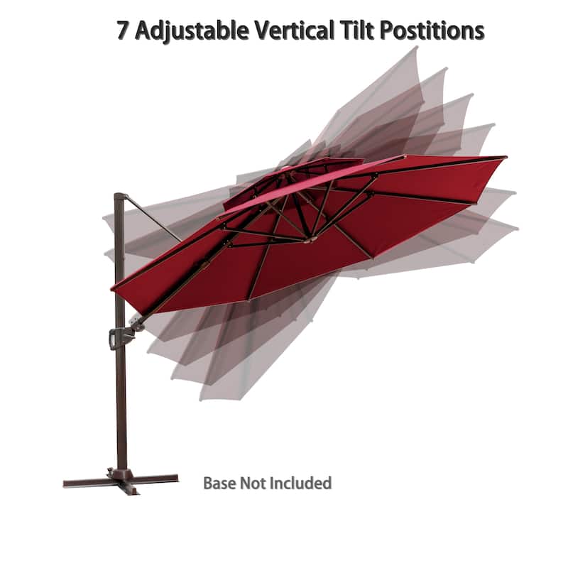 11 ft Outdoor Aluminum Dual Top Solar Powered LED Lighted Patio Cantilever Umbrella and Weighted Base
