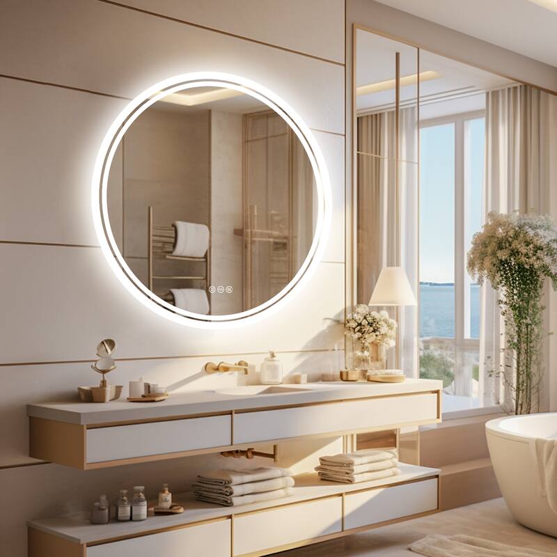 Backlit LED Bathroom Wall Mirror with Dimmable 3 Colors Anti-Fog