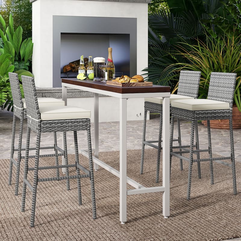 Patio Wicker Barstools with Soft Seat Cushion and Cozy Footrest Perfect for Use Pool or Backyard - 20" x 16" x 42.5"