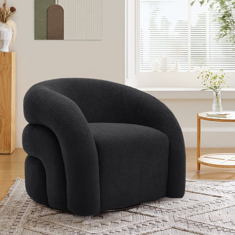 Upholstered Swivel Barrel Accent Chair - Black