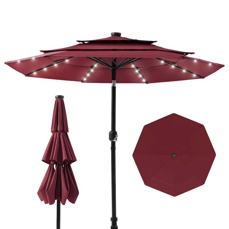COSIEST Outdoor 11ft 3 Tiers Market Patio Umbrella with Solar LED lights