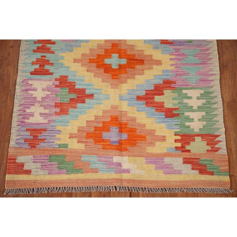 Southwestern Kilim Oriental Accent Rug Hand-Woven Wool Carpet - 3'2"x 5'0"