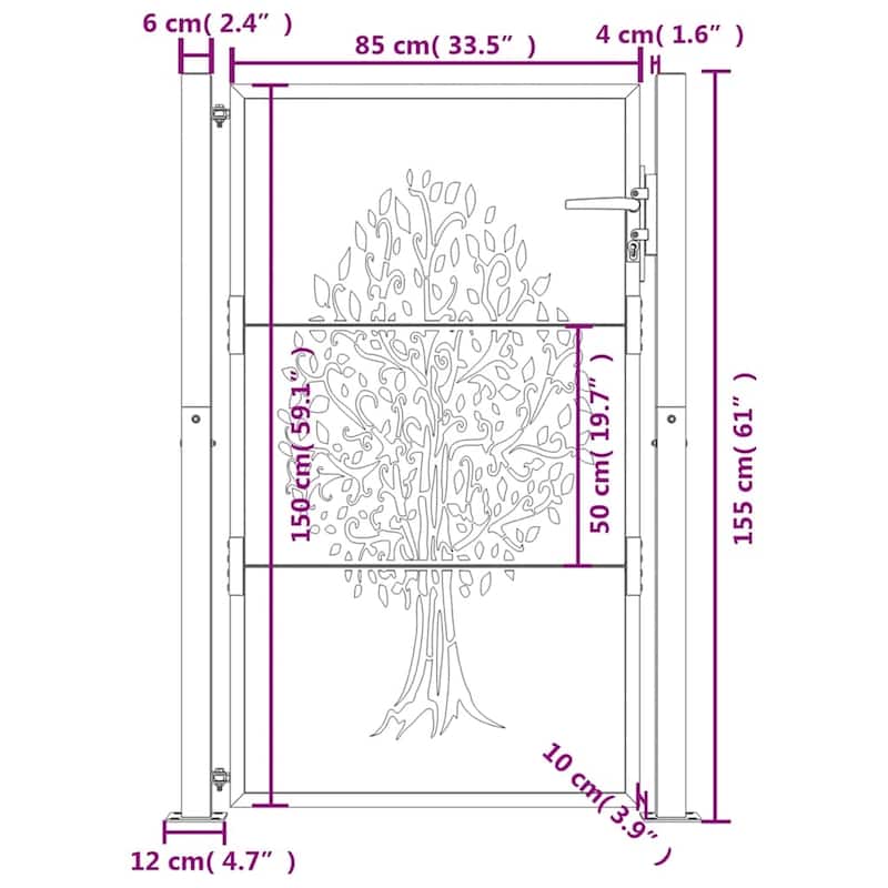 vidaXL Garden Gate Corten Steel Tree Design