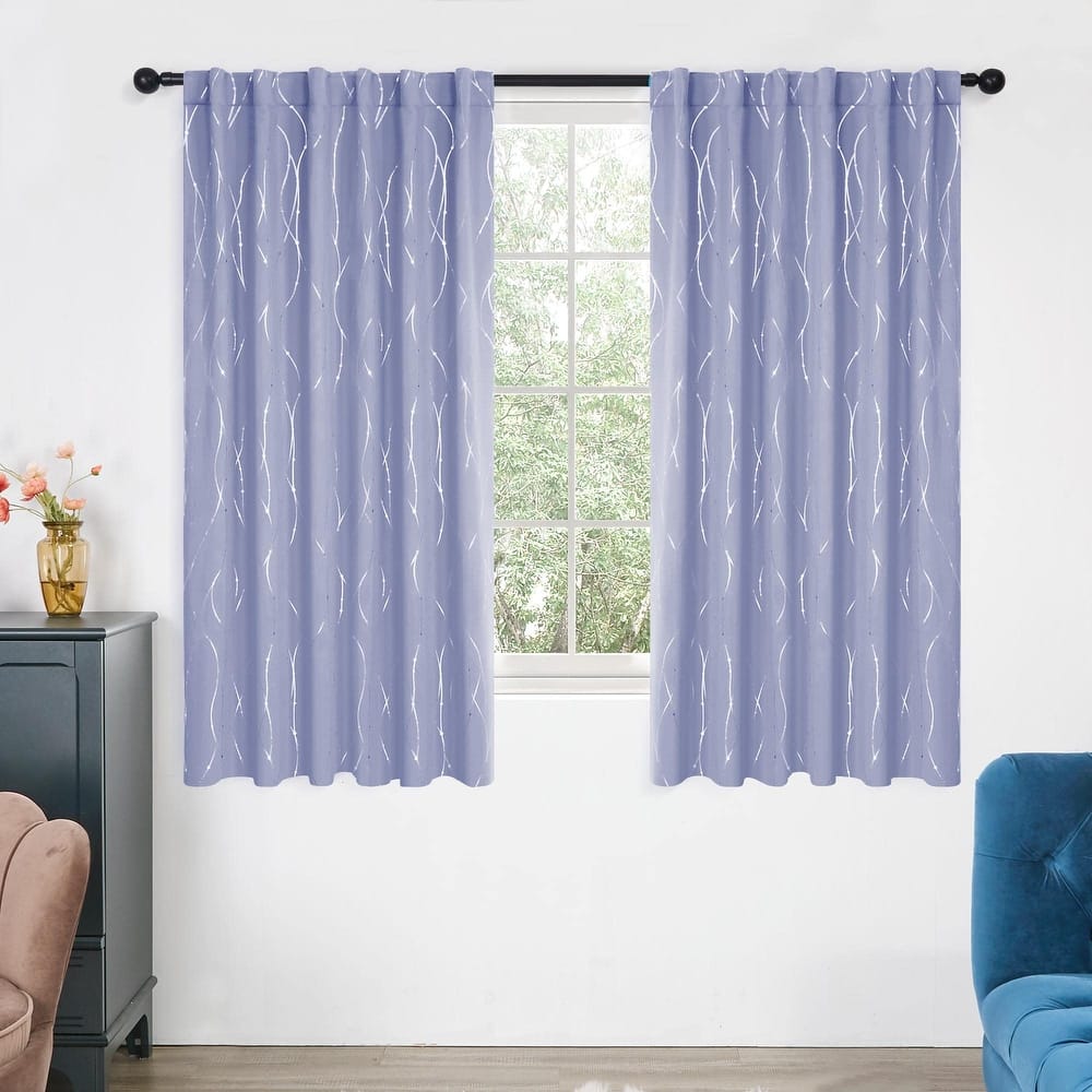 Deconovo Back Tab Silver Lines with Dots Curtain Panel Pairs(2 Panel)