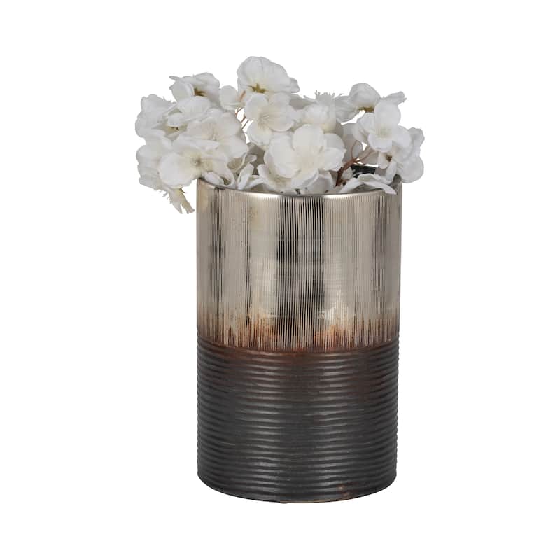 Sagebrook Home Glass Vases Modern Decorative Ribbed Cylinder Vase in High-Quality Glass