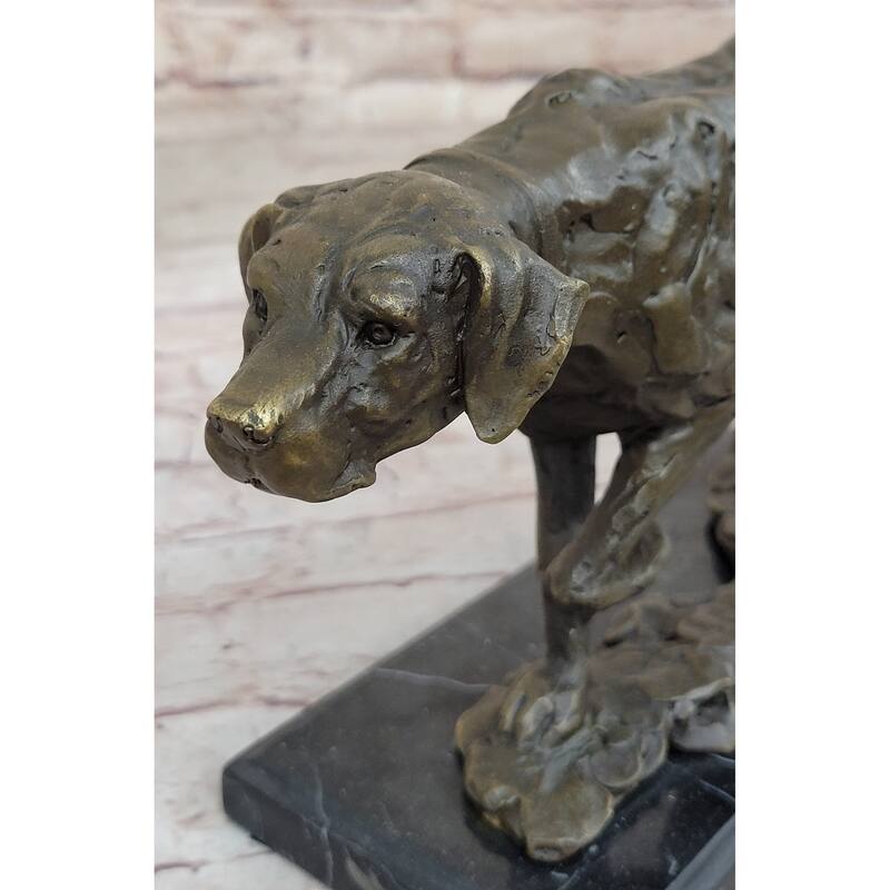 Imitative Dog Following Scent Bronze Sculpture Statue Figure On Marble Base Signed Milo