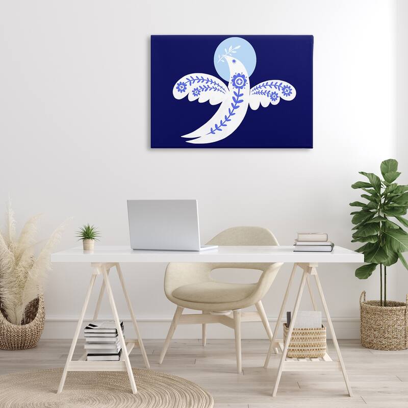 Stupell Peace Dove with Folk Florals Canvas Wall Art Design By Hannah Moren