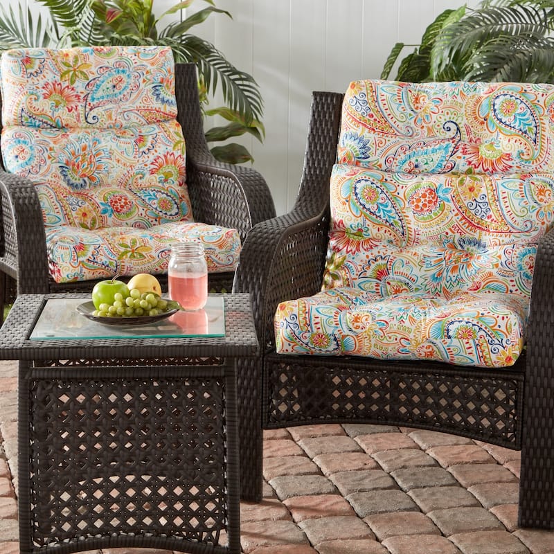 Greendale Painted Paisley 44-in x 22-in Outdoor High Back Chair Cushion (Set of 2) (Cushions Only)