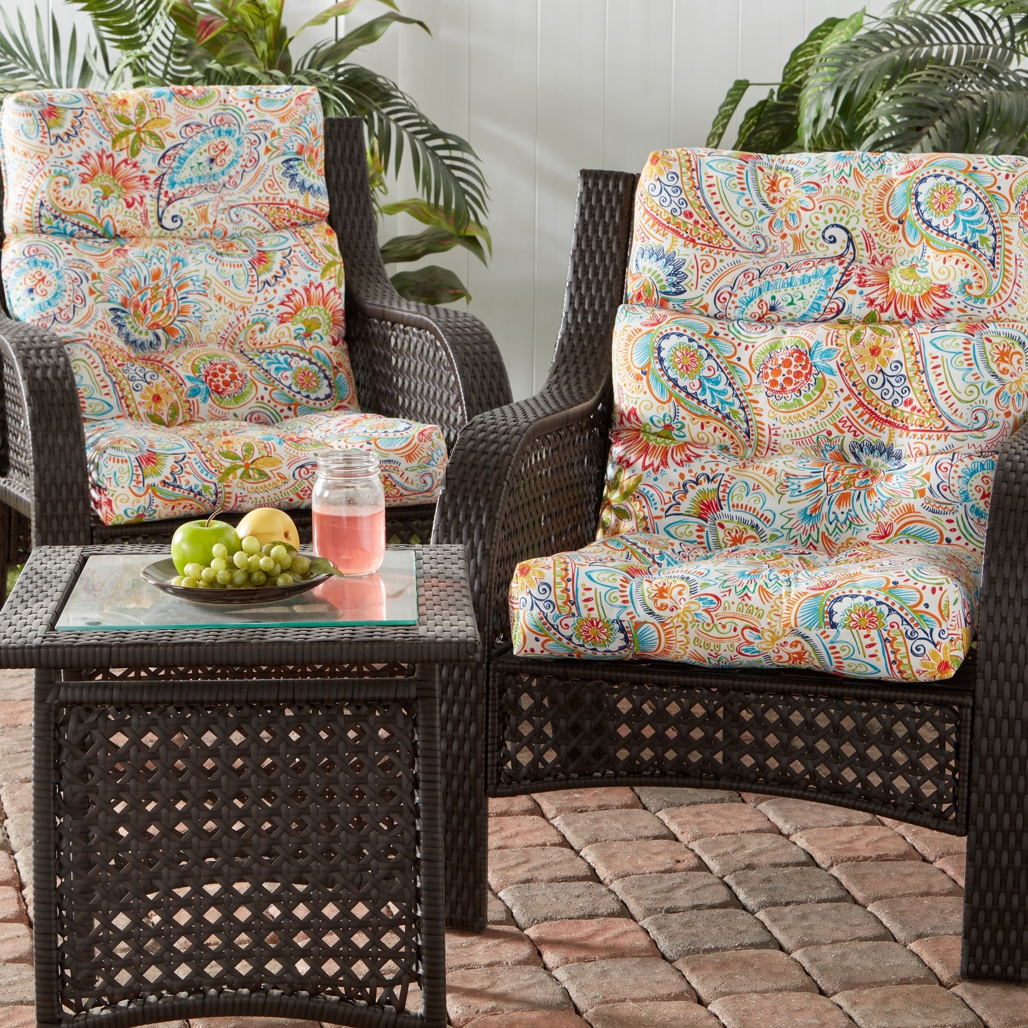 Greendale Painted Paisley Outdoor High Back Chair Cushion Set of 2 22 W x 44 L