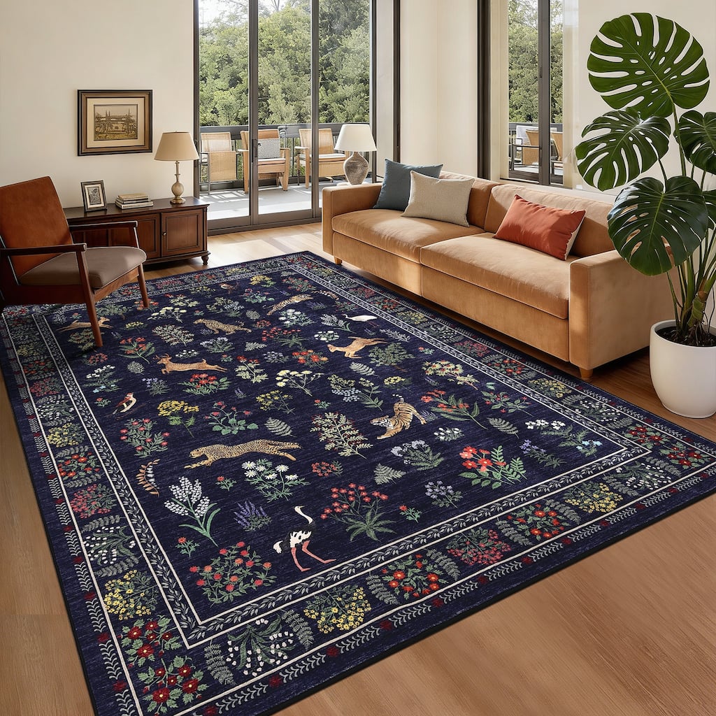 Garvee Playful Animals Botanical Design Area Rug