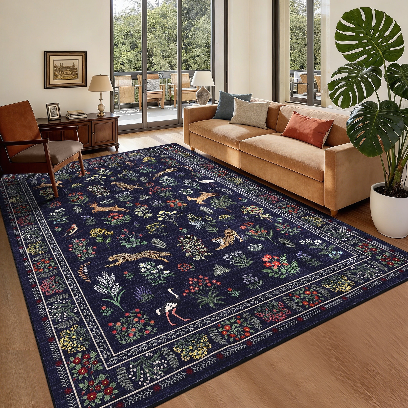 Garvee Playful Animals Botanical Design Area Rug