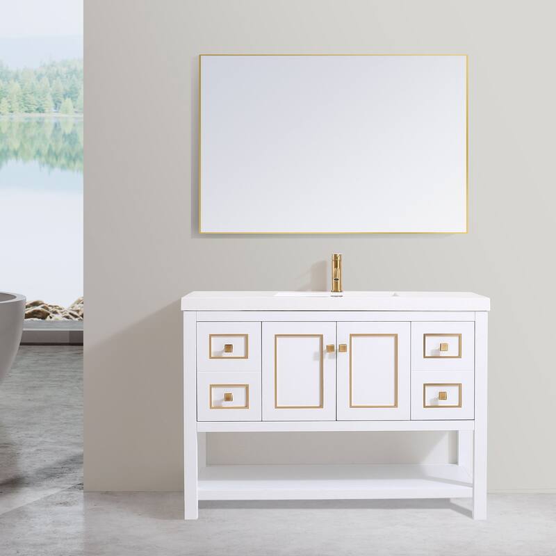 Davis 48" Single Bathroom Vanity Set - White-Gold Trim