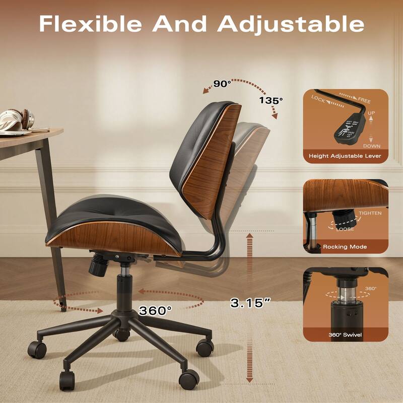 OVIOS Armless Adjustable Rivet Design Office Chair - N/A