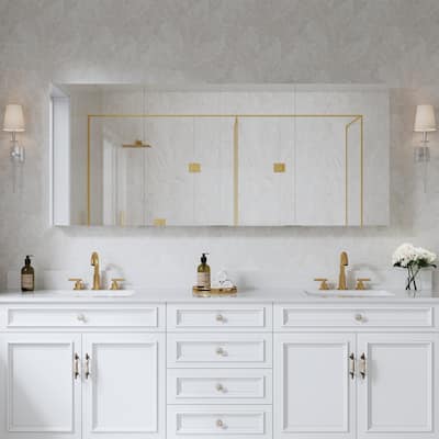 72''/80''W X 30''H Recessed Or Surface Wall Mount Bathroom Medicine Cabinet With Adjustable Glass Shelves