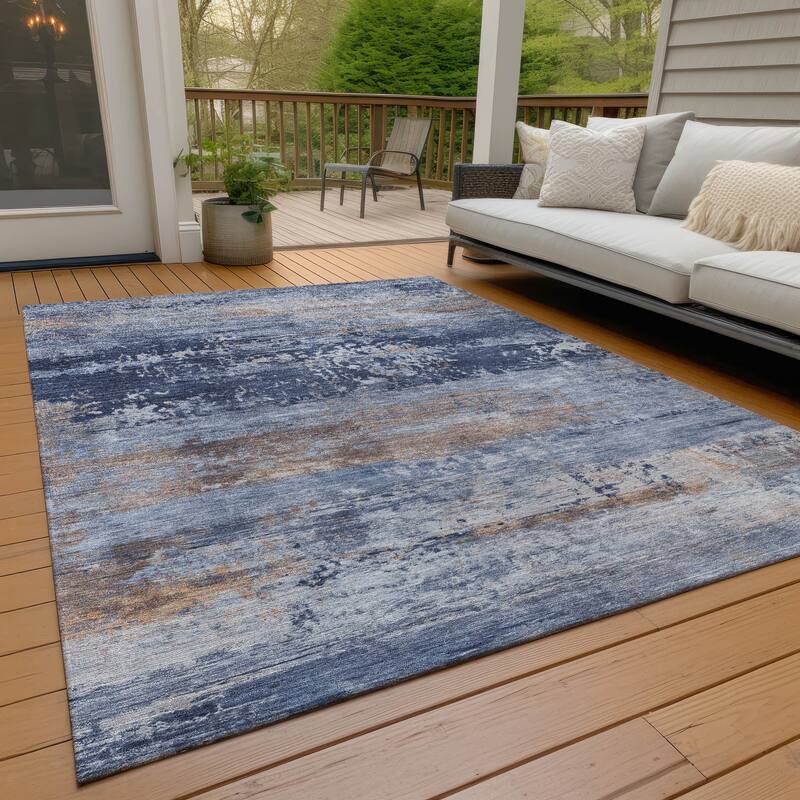 Machine Washable Indoor/Outdoor Contemporary Chantille Rug - Blue - 9' x 12'