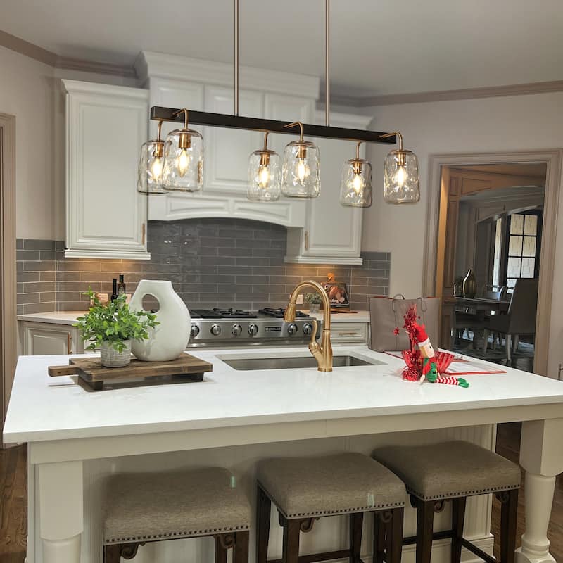 Modern Farmhouse 6-Light Chandelier Glass Kitchen Island Lights - L 33" x W14.5" x H 21.2"