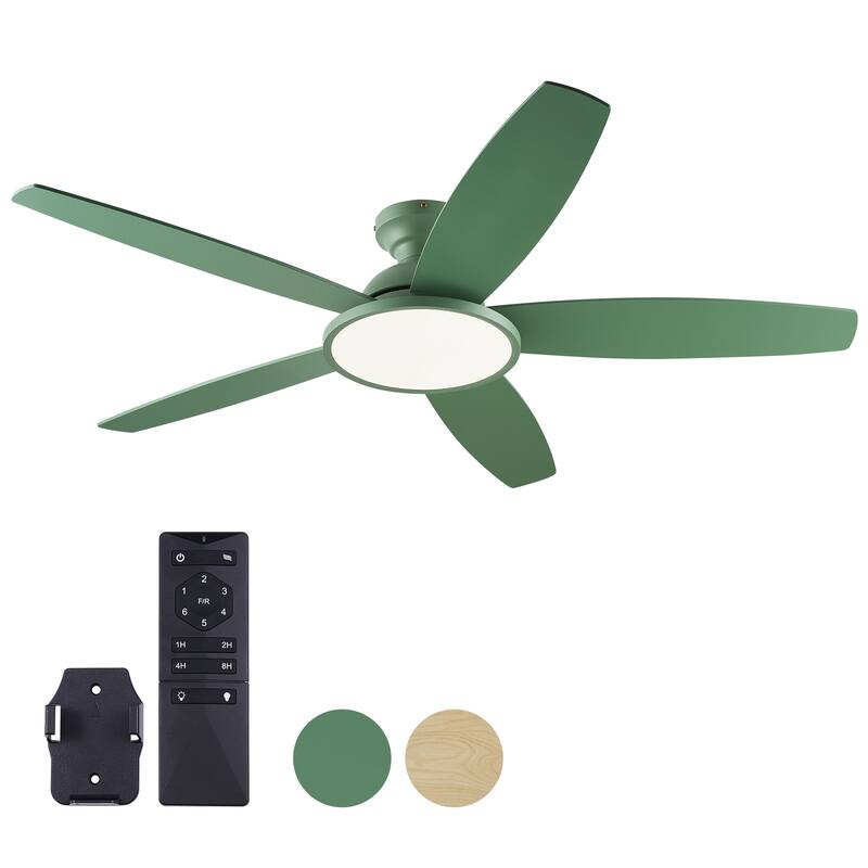 5 - Blade Low Profile Flush Mount Modern Ceiling Fan with 3CCT LED Light and Remote