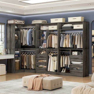 72"-108" Closet System with Drawers and Hanging Rods,Freestanding Walk-in Closet Organizer System Wardrobe Closet Tower