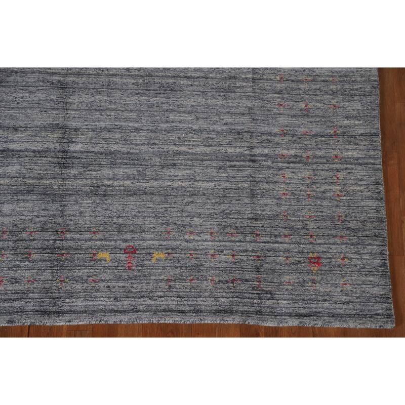 Gray Gabbeh Indian Area Rug Hand-Knotted Wool Carpet - 8'1"x 9'7"